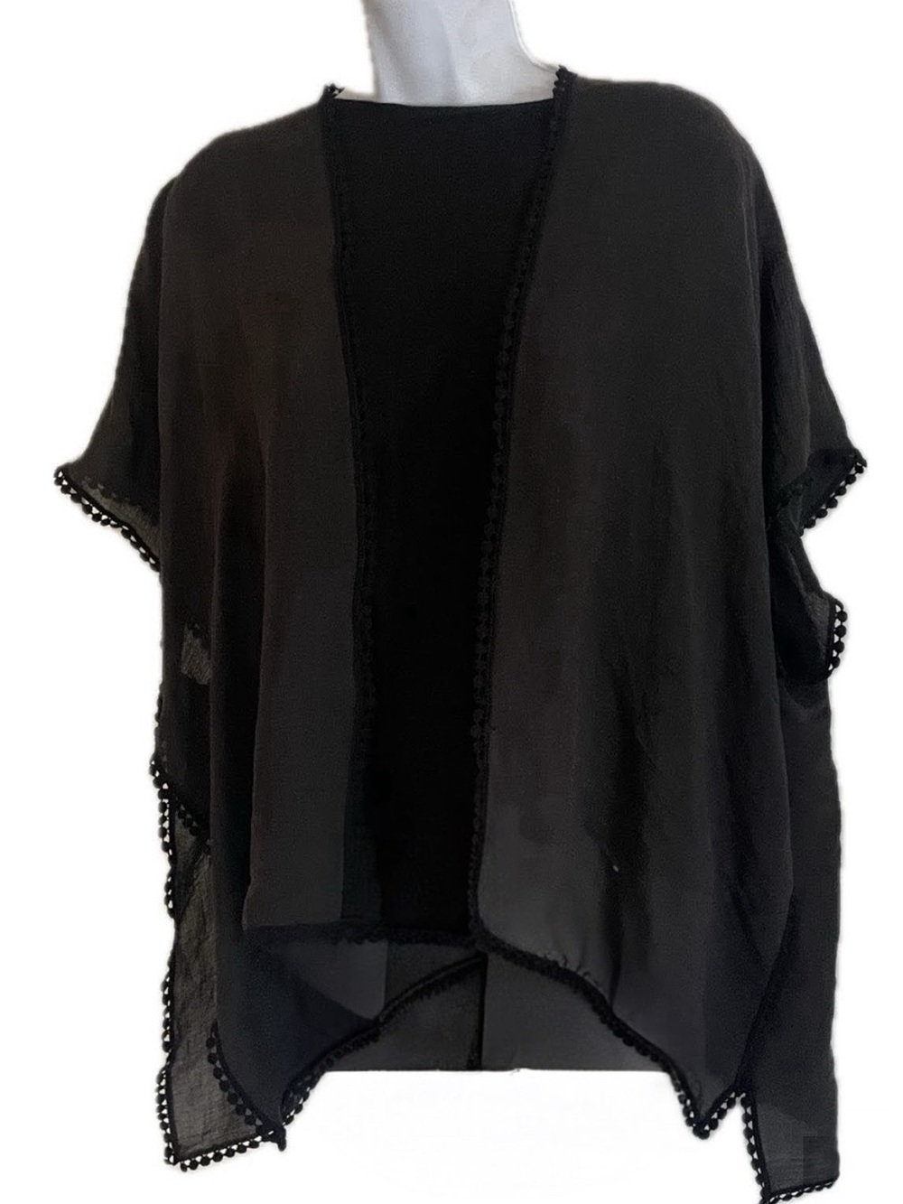 Steve Madden Black Open Pom-Trim Poncho